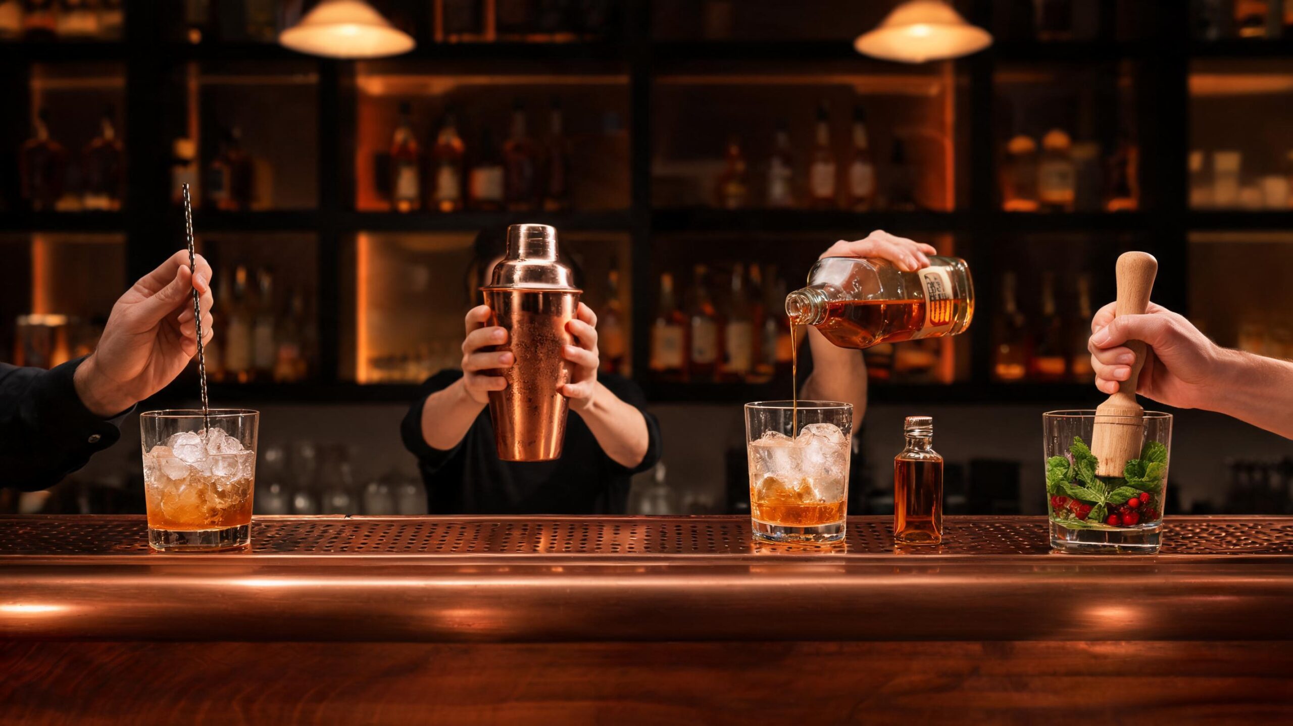 Técnicas Fundamentais: Stir, Shake, Build, Muddle — Por Que Cada Uma Importa